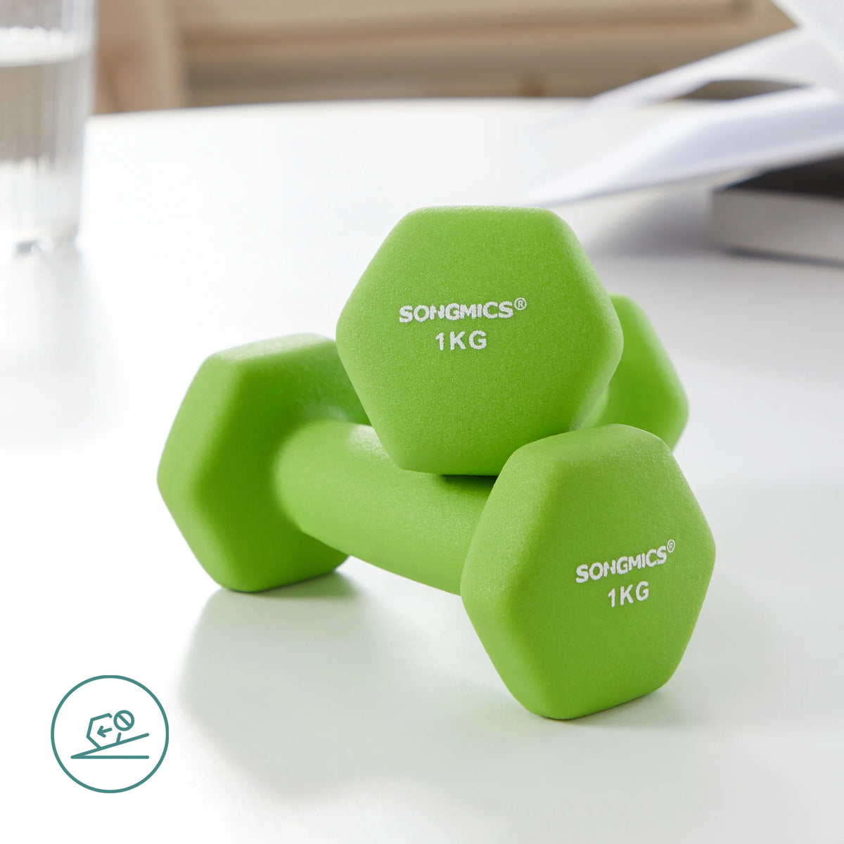 SONGMICS Set Mancuernas Neopreno 1-3 kg | 6 Piezas + Soporte | Entrenamiento en Casa