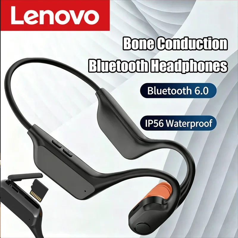 Lenovo Open-Ear Bone Conduction Bluetooth Headphones with Extra-Long Battery Life Perfect for Running, Cycling Swimming  Sports