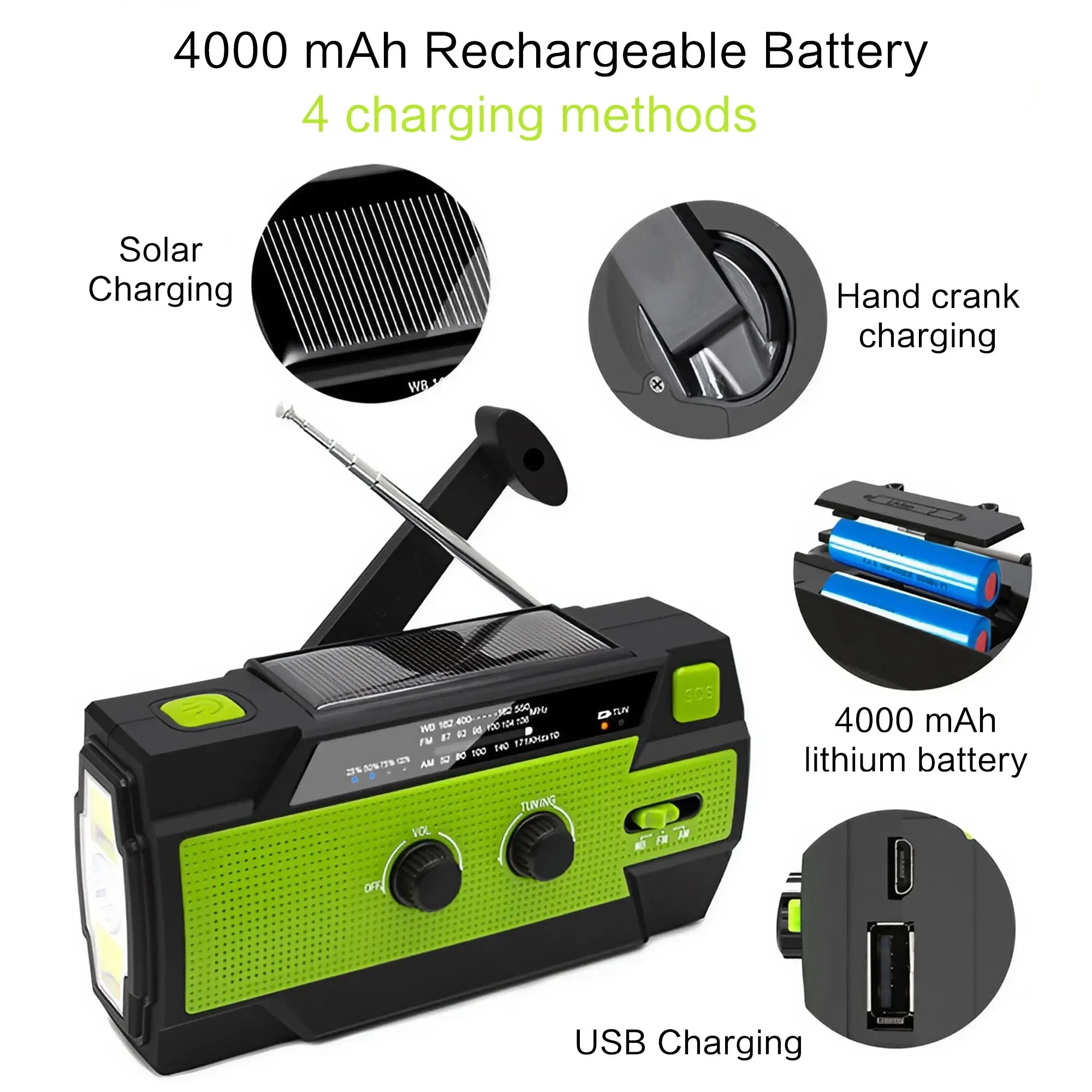 Radio de Emergencia Multiusos con Linterna LED Solar y Manivela