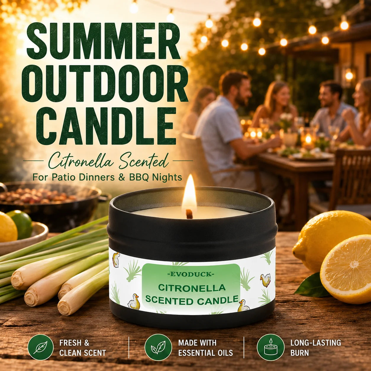 Vela de Citronela para Exteriores | VERTIKAL RUN – Aroma Lemongrass para Jardín, Camping y Terraza