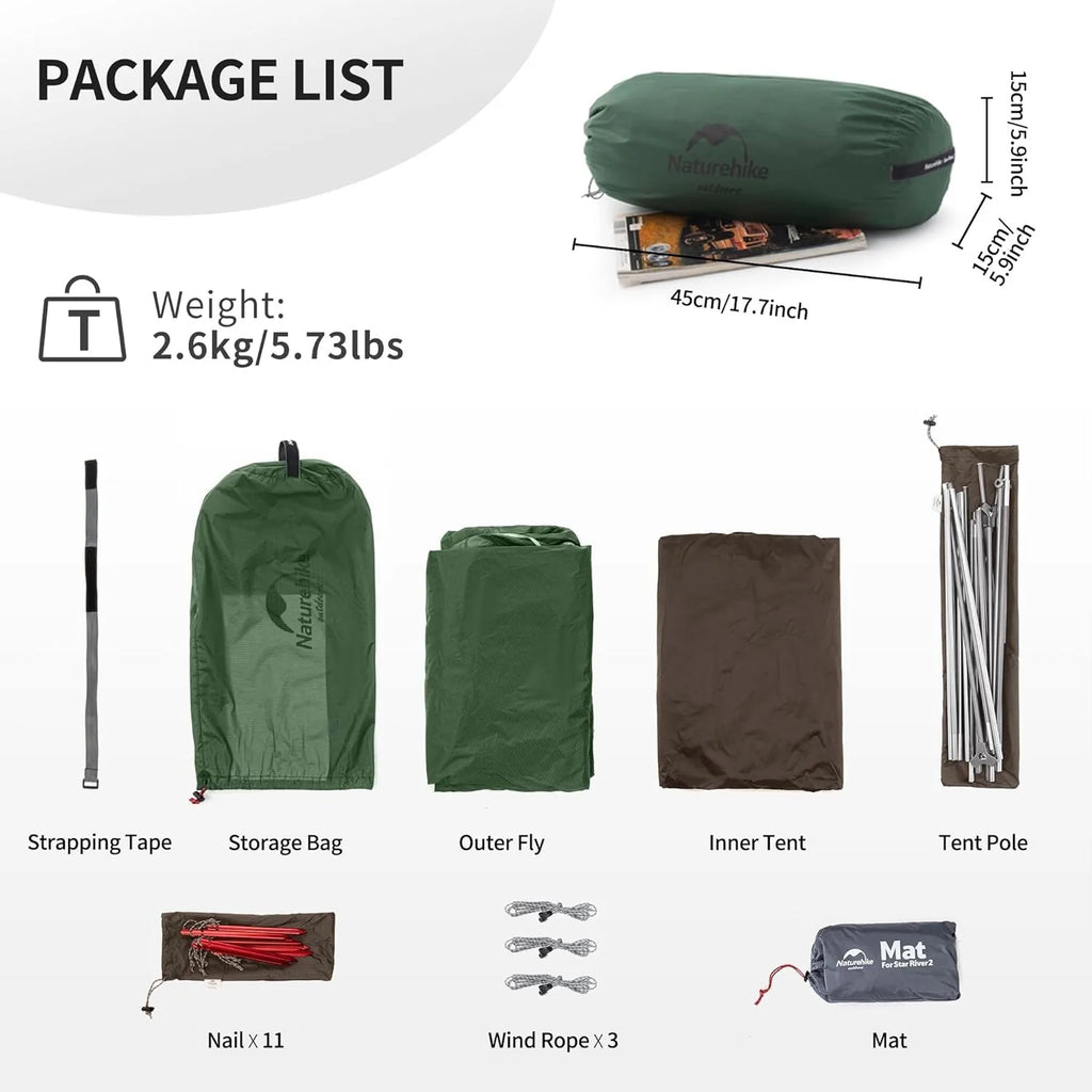 Tienda de Campaña Naturehike Star River | Ultraligera 2 Personas 4 Estaciones | VERTIKAL RUN