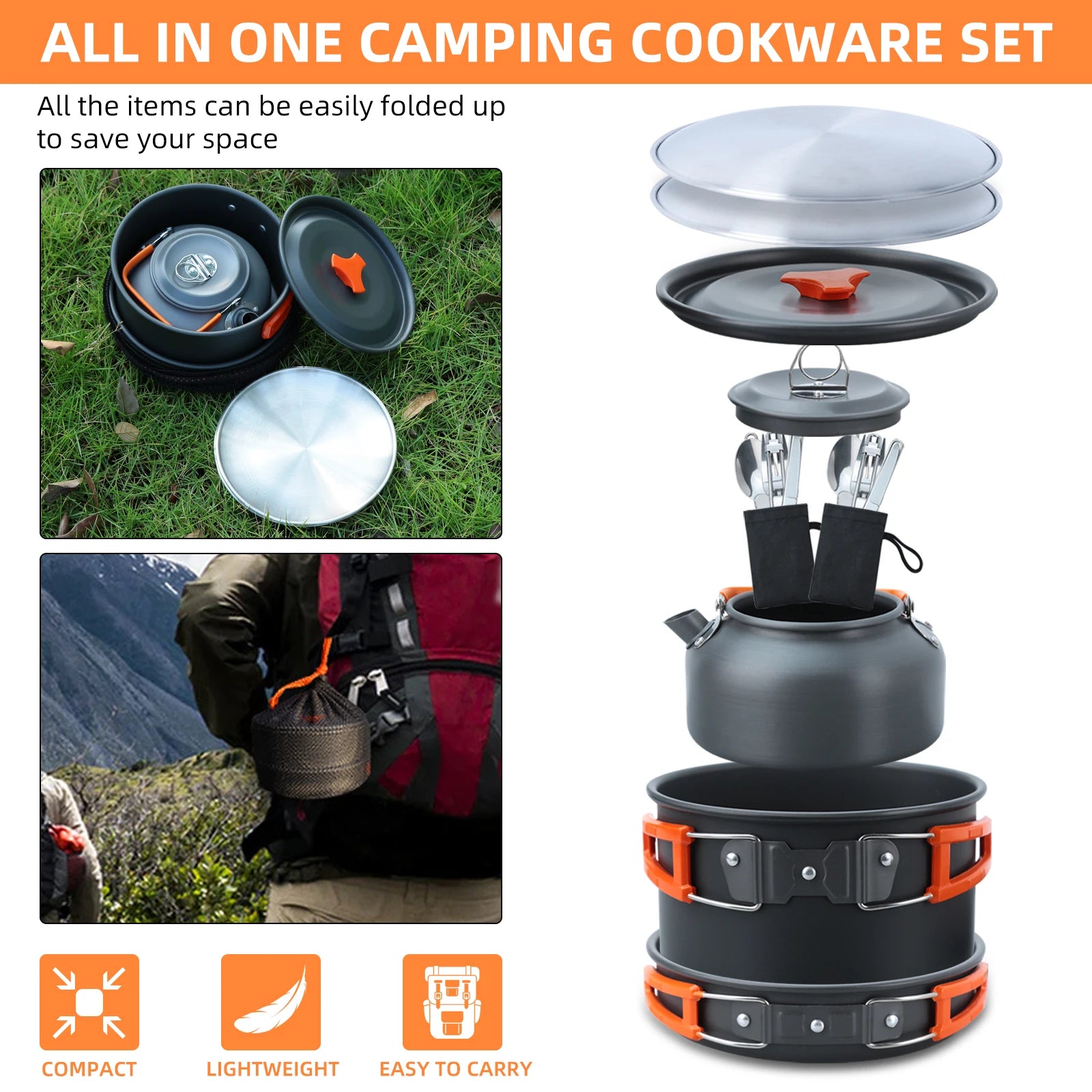 Set de Cocina para Camping 16 Piezas – Olla, Sartén y Utensilios | VERTIKAL RUN