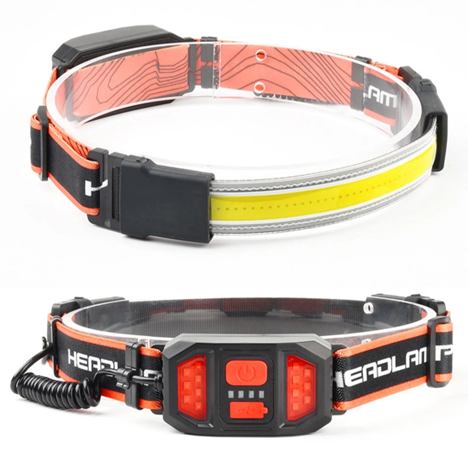 Linterna Frontal LED Recargable con Luz Trasera — Para Casco y Outdoor