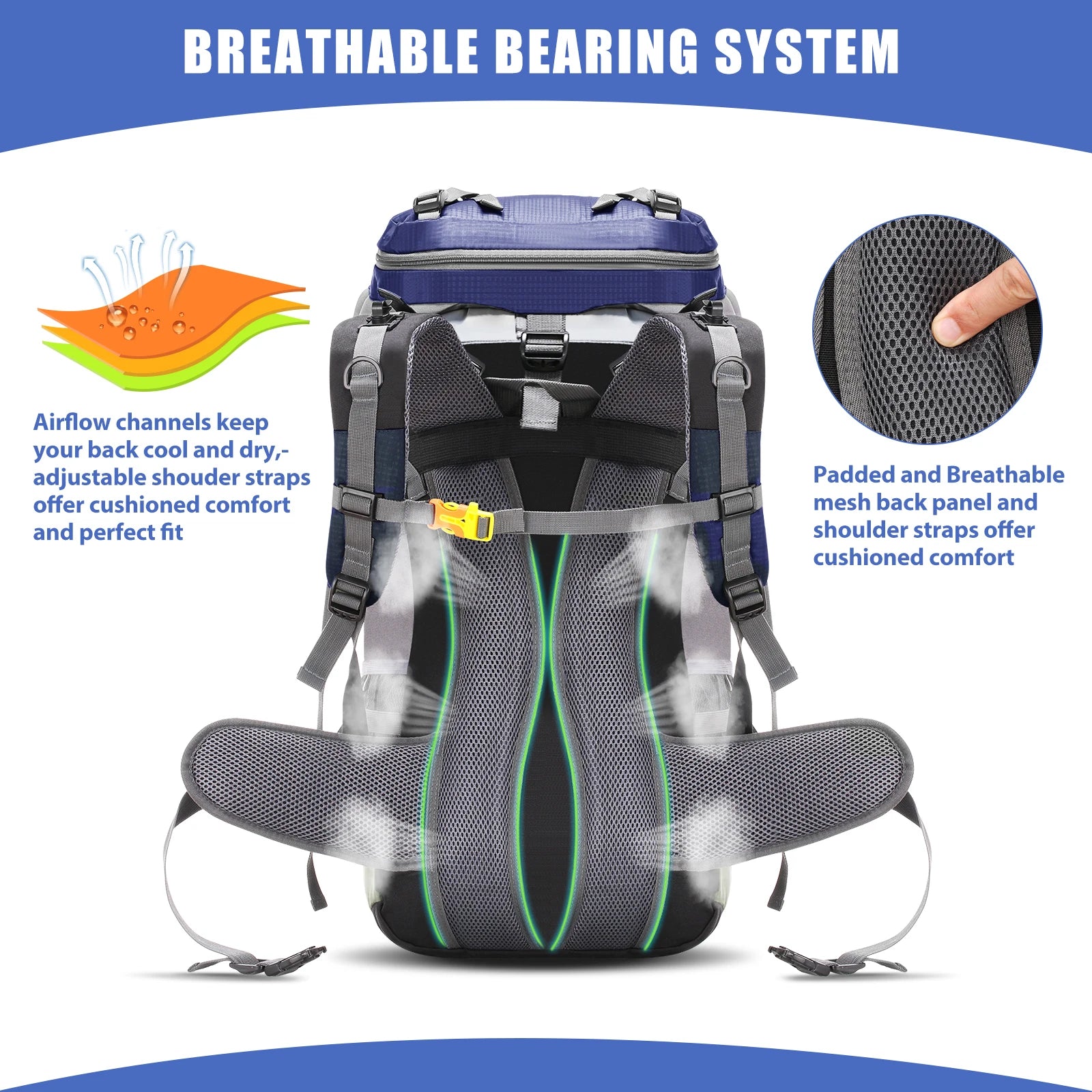 LIXADA 60L Waterproof Hiking Backpack Camping Mountain Climbing Cycling Backpack Outdoor Sport Bag with Rain Cover