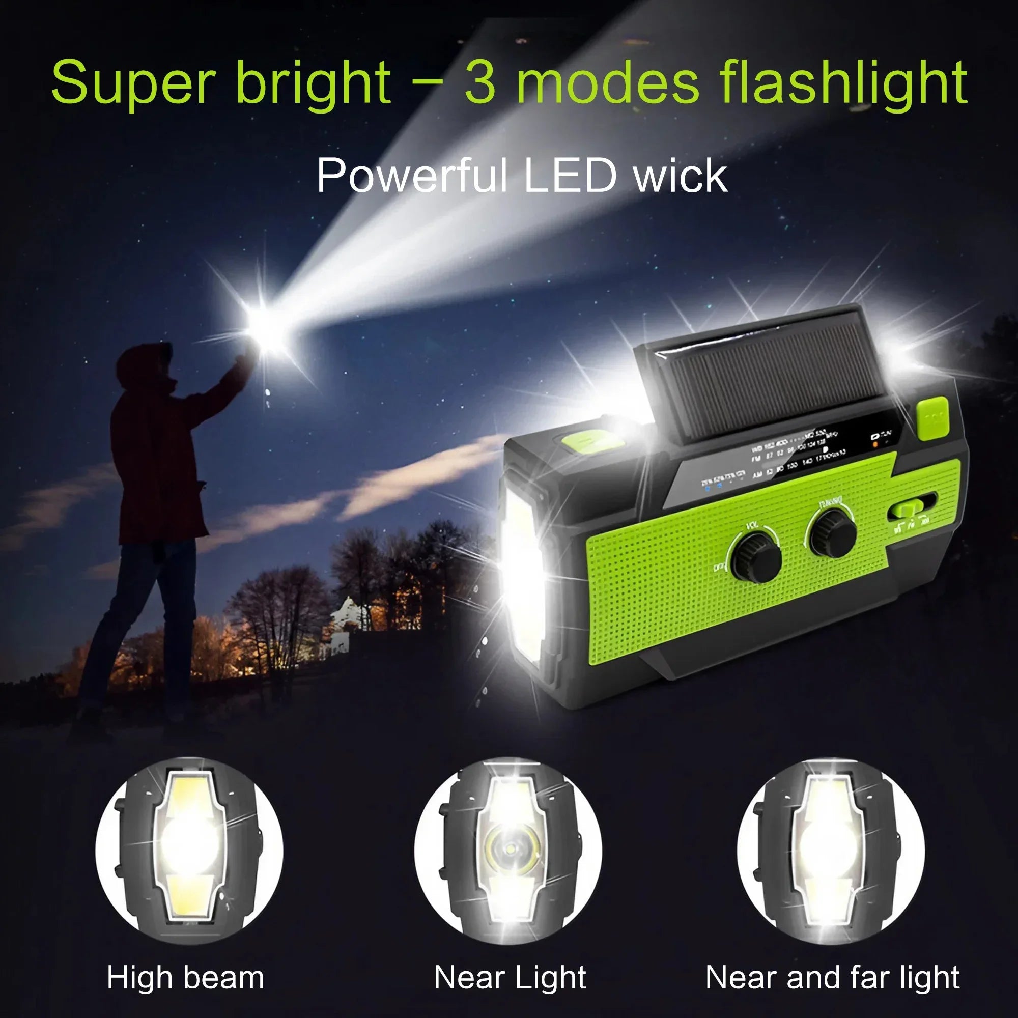 Radio de Emergencia Multiusos con Linterna LED Solar y Manivela