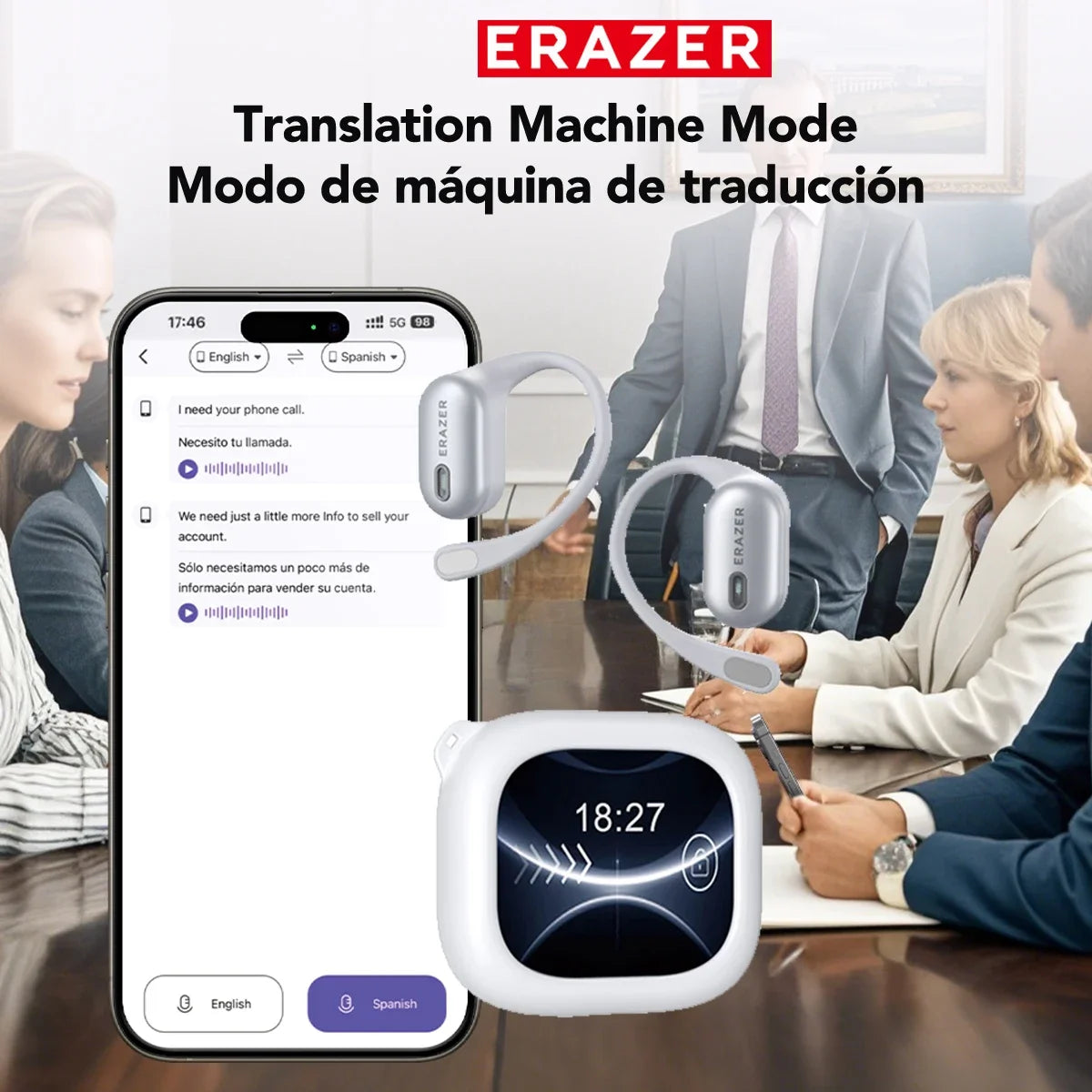 ERAZER XF38 – Auriculares Bluetooth con Traductor AI en Tiempo Real | Open-Ear | 50H Batería