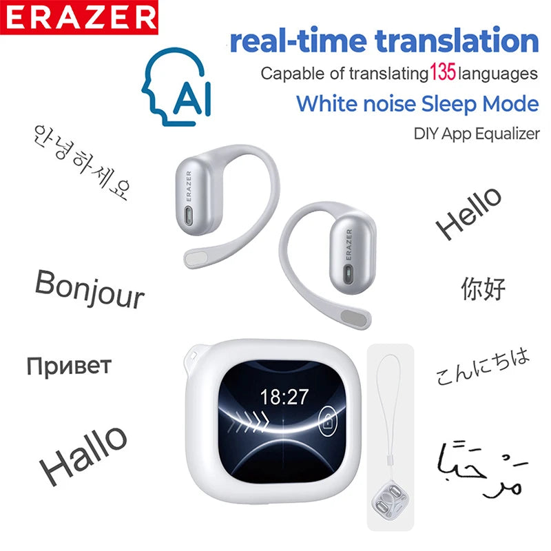 ERAZER XF38 – Auriculares Bluetooth con Traductor AI en Tiempo Real | Open-Ear | 50H Batería