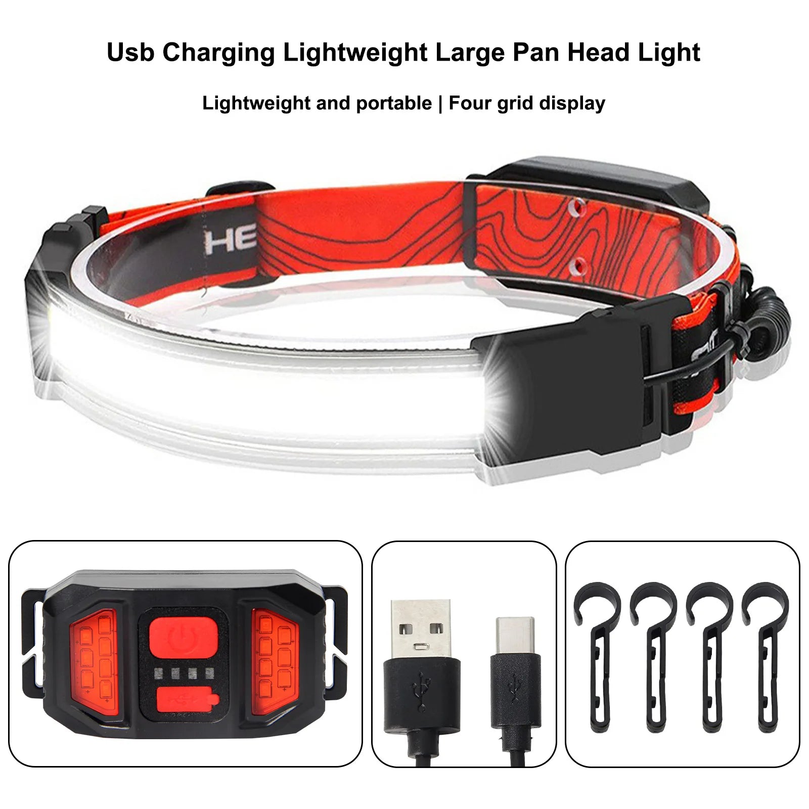 Linterna Frontal LED Recargable con Luz Trasera — Para Casco y Outdoor