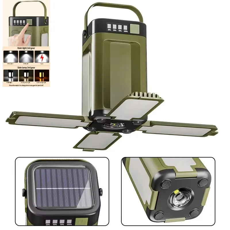 Linterna Solar Portátil Recargable Tipo C | Camping, Senderismo y Pesca