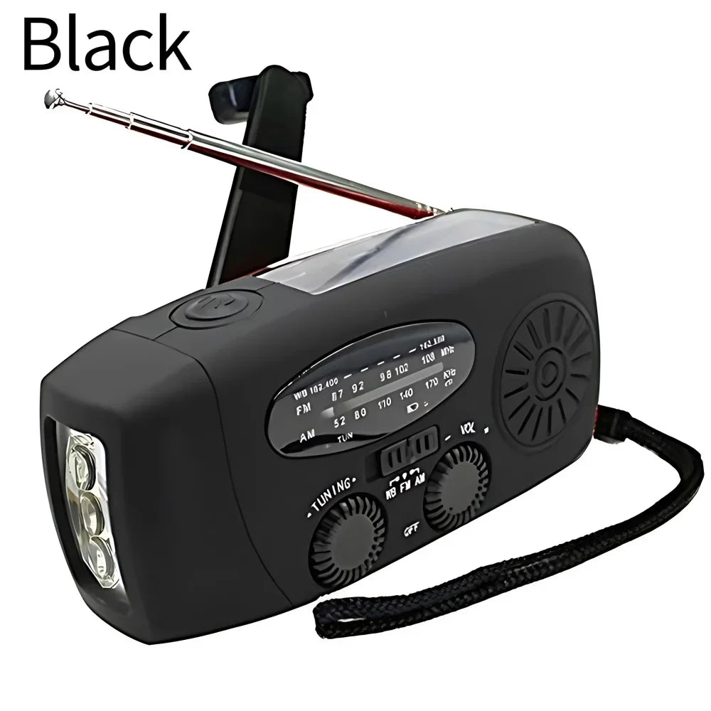 Radio de Emergencia Multiusos con Linterna LED Solar y Manivela