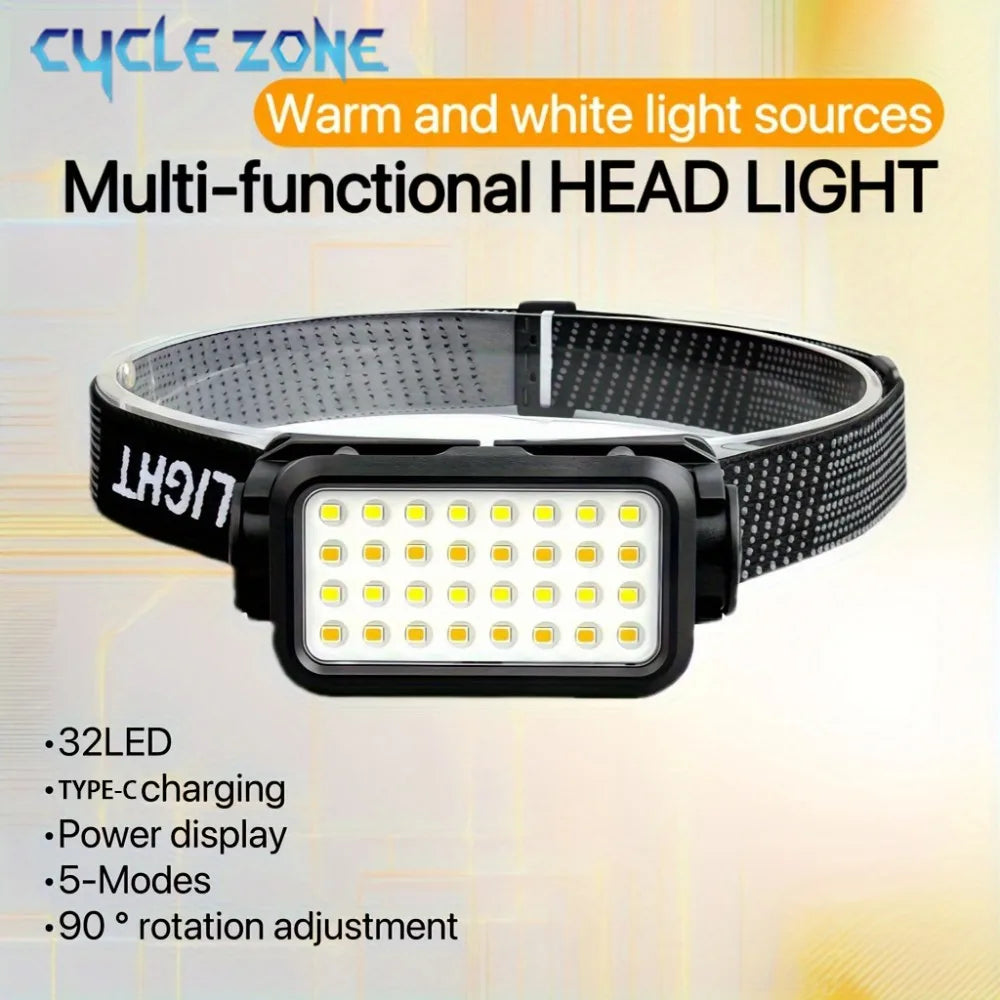 Linterna Frontal Recargable LED – 32 LEDs, 5 Modos, Senderismo y Trail