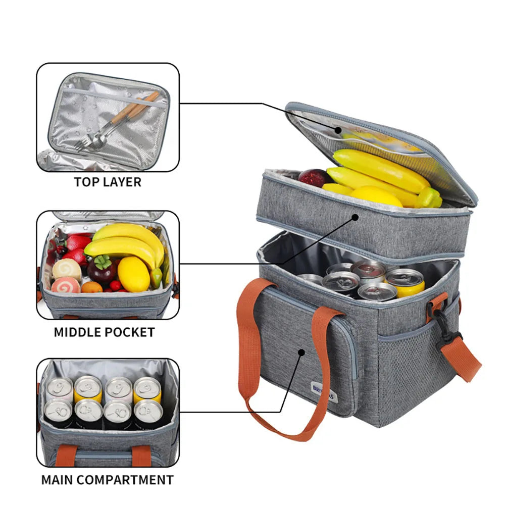 Bolsa Térmica de Doble Compartimento 12,5L | Fiambrera Isotérmica para Trabajo, Camping y Viaje
